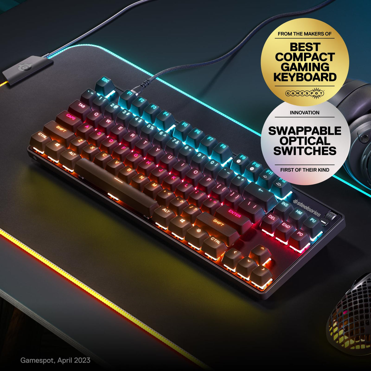 SteelSeries - Nuevo Apex 9 TKL - Mini Teclado óptico HotSwap - Diseño TKL Esports - Interruptores ópticos - Personalización RGB - Marco de aleación de Aluminio - Teclas PBT de Doble Disparo