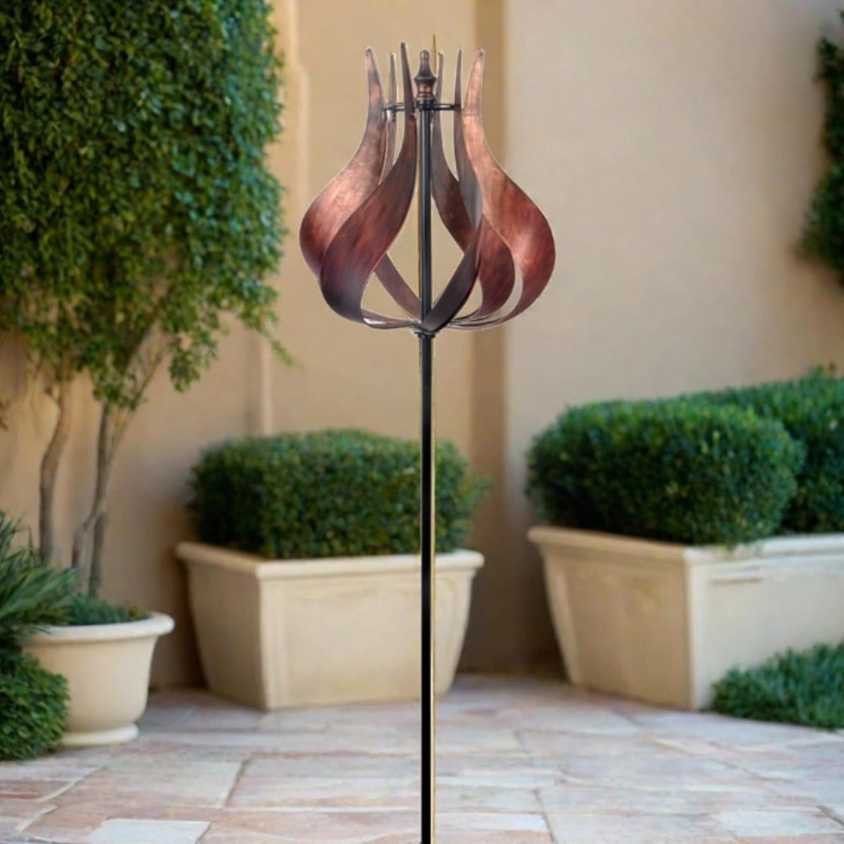 Peaktop 3016387 Outdoor Tulip Kinetic Windmill With Metal Stake Tangerine