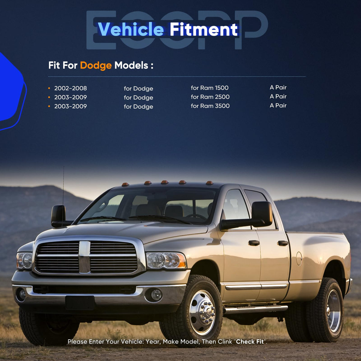 ECCPP Espejos de Remolque para Dodge Ram 1500/2500/3500 2003-2008, Negro, con Calefacción, 050264