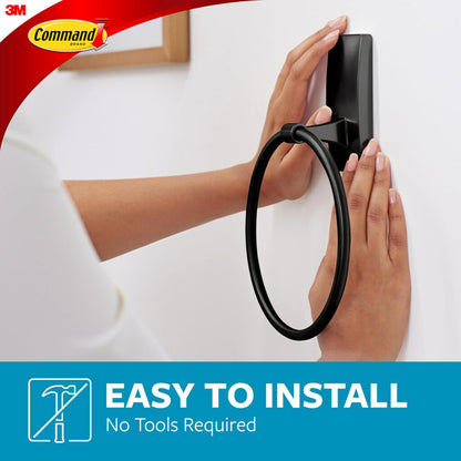 Command - Soporte para toallas de mano, color negro mate con tiras resistentes al agua, organizador de baño resistente al óxido, soporta hasta 5 libras, 1 anillo