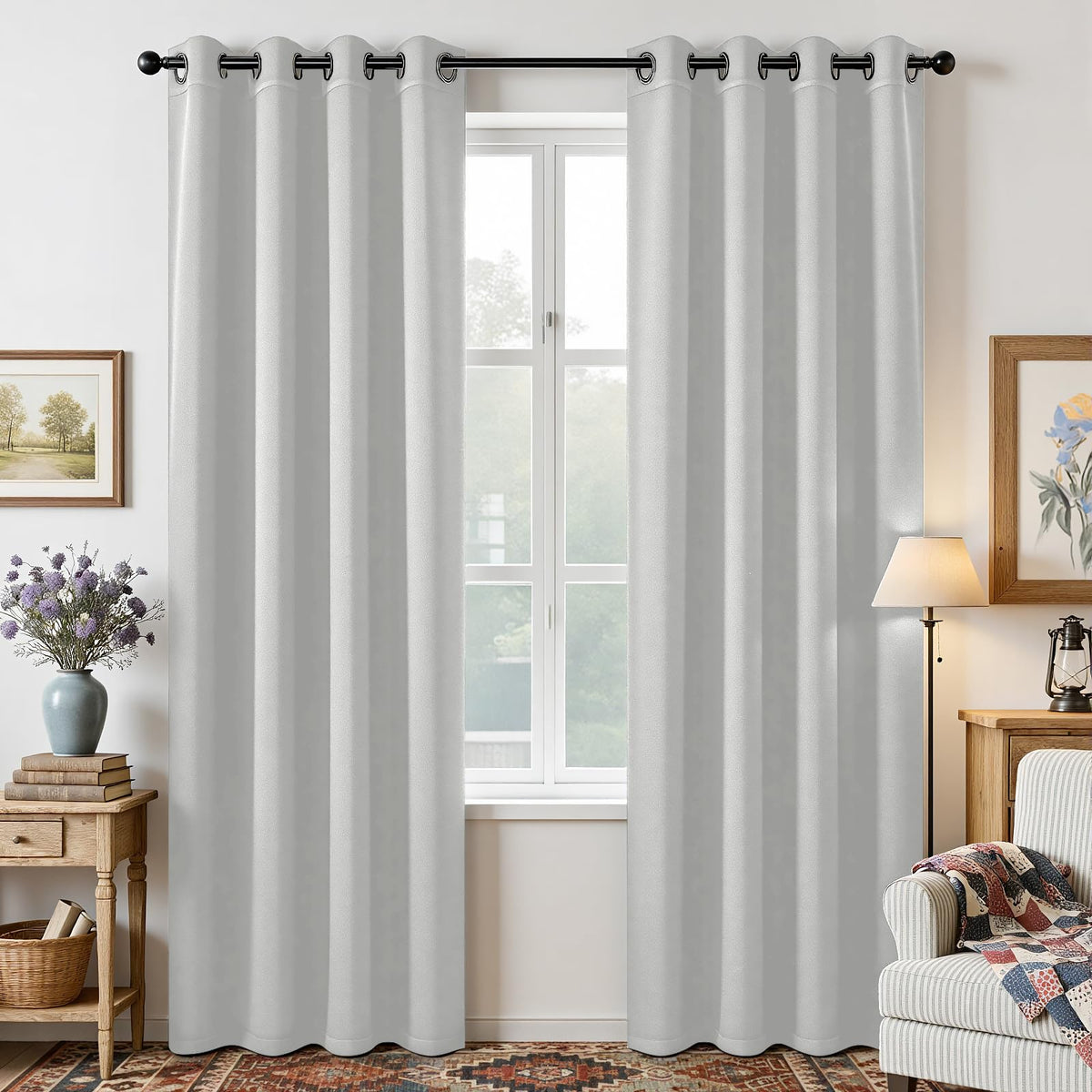 Joydeco Juego de Cortinas Opacas con Ojales, 2 Paneles - Blanco grisáceo - 132.1An x 274.3Al cm (2 Paneles)