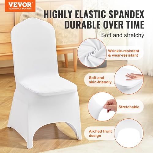 VEVOR 100 Fundas de Silla Blancas de poliéster y Elastano, Fundas elásticas para Boda, Fiesta, Comedor, Banquete, decoración de Silla