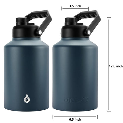 BJPKPK Botella de agua aislada de un galón (128 onzas), apta para lavaplatos, termo de acero inoxidable, sin BPA, con mango ergonómico y parte inferior antideslizante, botella de agua grande, azul