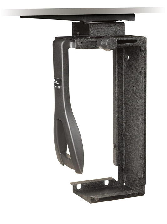 3M Adjustable Under-desk CPU Holder, 360 Degree Swivel, 17 in Track, Steel Construction, Fits most CPU's, Black