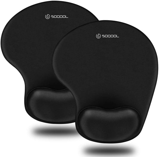 Soqool - Juego de 2 Almohadillas para Orejas ergonómicas para Mouse con cómodo Apoyo de Gel para reposamuñecas y paño de Licra, Base de Poliuretano Antideslizante para facilitar el Alivio del Dolor