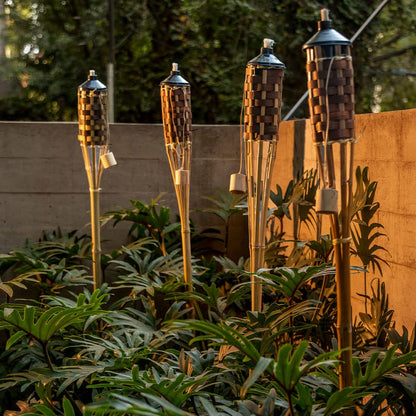 Antorcha de Bambú para jardín 1.50 m Incluye Mecha - Ideal para hoteles, restuarantes, Eventos y Ocasiones Especiales- Paquete de 4 Piezas