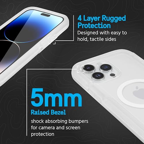 Pelican Voyager Series - iPhone 14 Pro Max Case 6.7" [Compatible with MagSafe] [Anti-Yellow] Magnetic Charging Phone Case With Belt Clip Holster Kickstand [18FT Military Grade Drop Protection] - Clear