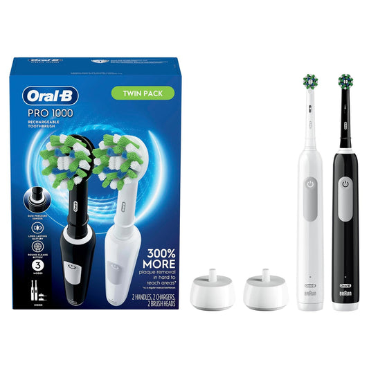 Oral-b Pro 1000 Crossaction Electric Toothbrush, Powered By Braun, Black and White, 2 Count