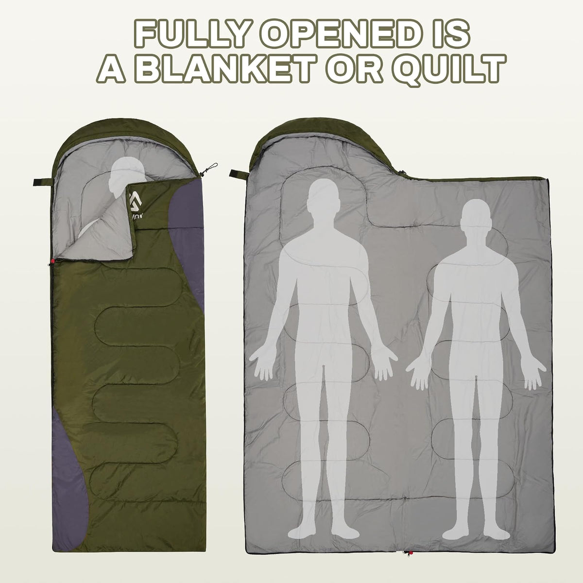 Elevon - Saco de Dormir para Adultos, Adolescentes, niños, Clima frío y cálido, portátil, Impermeable y Ligero, Compacto con Saco de compresión, para 3 a 4 Estaciones de Camping, mochileros,