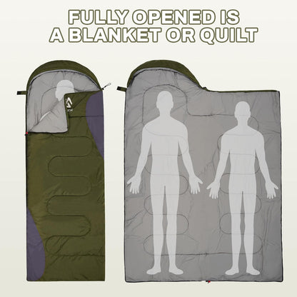 Elevon - Saco de Dormir para Adultos, Adolescentes, niños, Clima frío y cálido, portátil, Impermeable y Ligero, Compacto con Saco de compresión, para 3 a 4 Estaciones de Camping, mochileros,