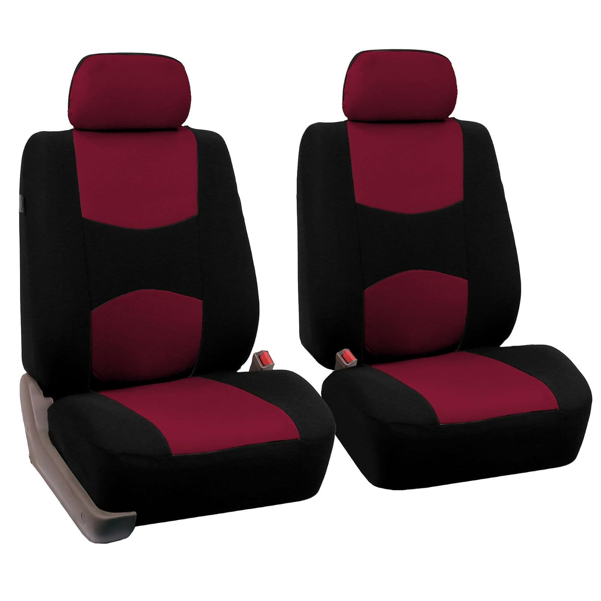 FH GROUP Universal Fit Flat Cloth Pair Bucket Seat Cover, (Burgundy/Black) (FH-FB050102, Fit Most Car, Truck, SUV, or Van) - Burgundy - Black