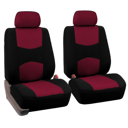 FH GROUP Universal Fit Flat Cloth Pair Bucket Seat Cover, (Burgundy/Black) (FH-FB050102, Fit Most Car, Truck, SUV, or Van) - Burgundy - Black