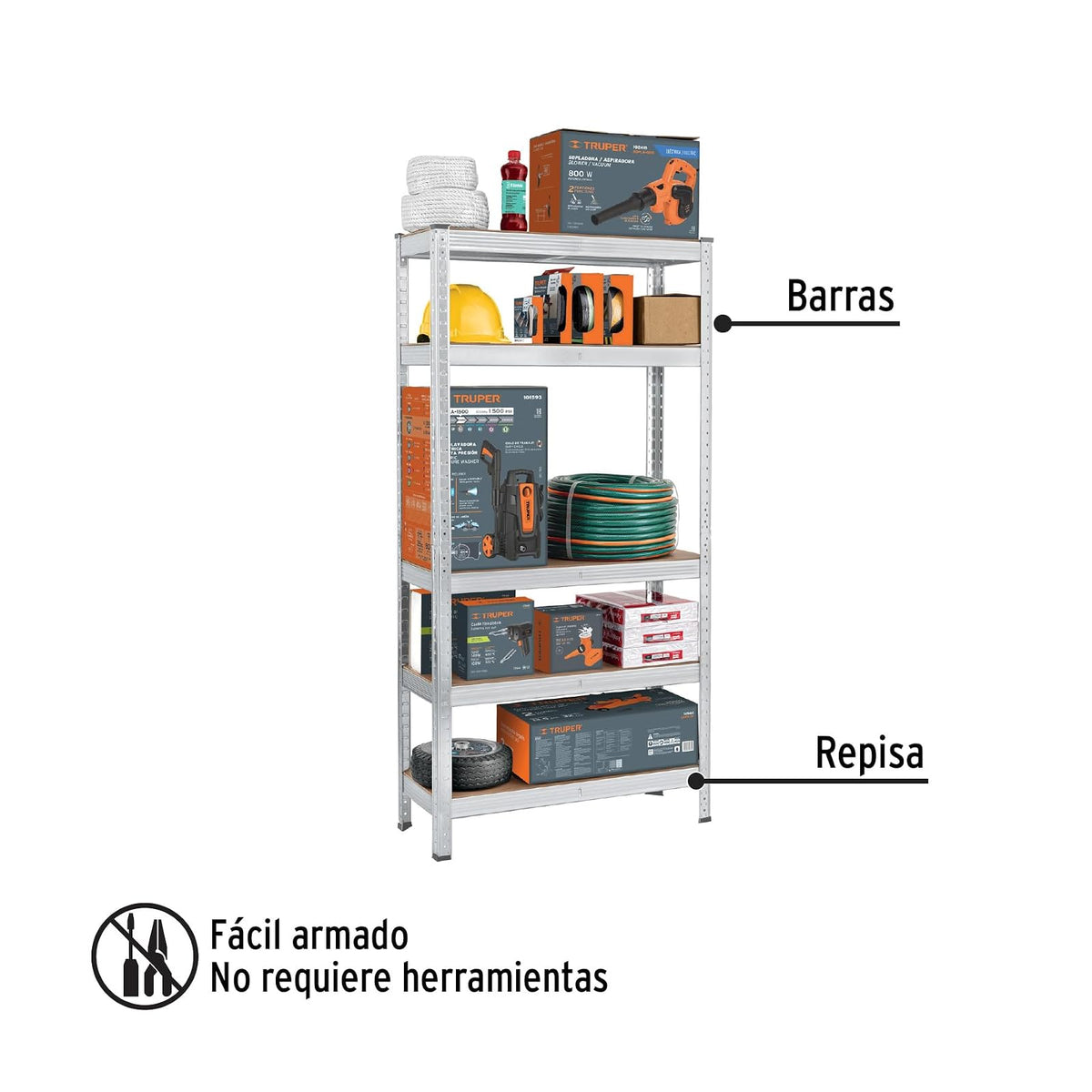 Pretul ESME-351, Estante metálico 5 repisas MDF 150 x 30 x 75 Capacidad 35 Kg