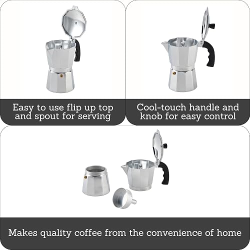IMUSA Cafetera de espresso para estufa, Plateado, 6 Tazas, 1