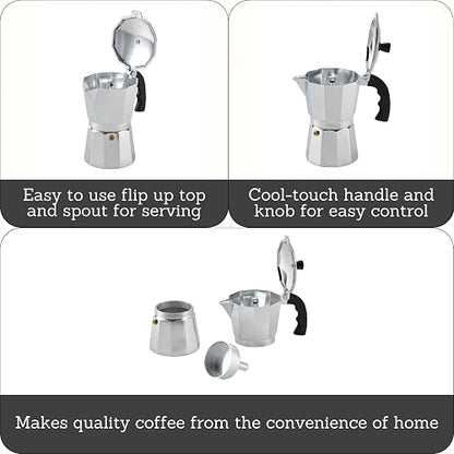 IMUSA Cafetera de espresso para estufa, Plateado, 6 Tazas, 1