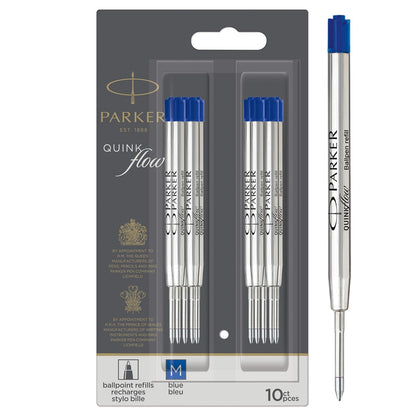 Parker Quinkflow - Recambio de tinta para bolígrafo de punta media, color azul, 10 unidades