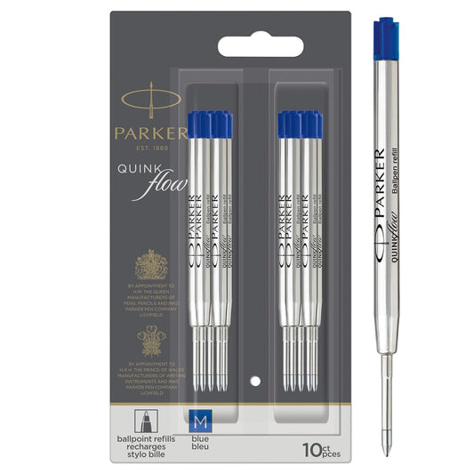 Parker Quinkflow - Recambio de tinta para bolígrafo de punta media, color azul, 10 unidades