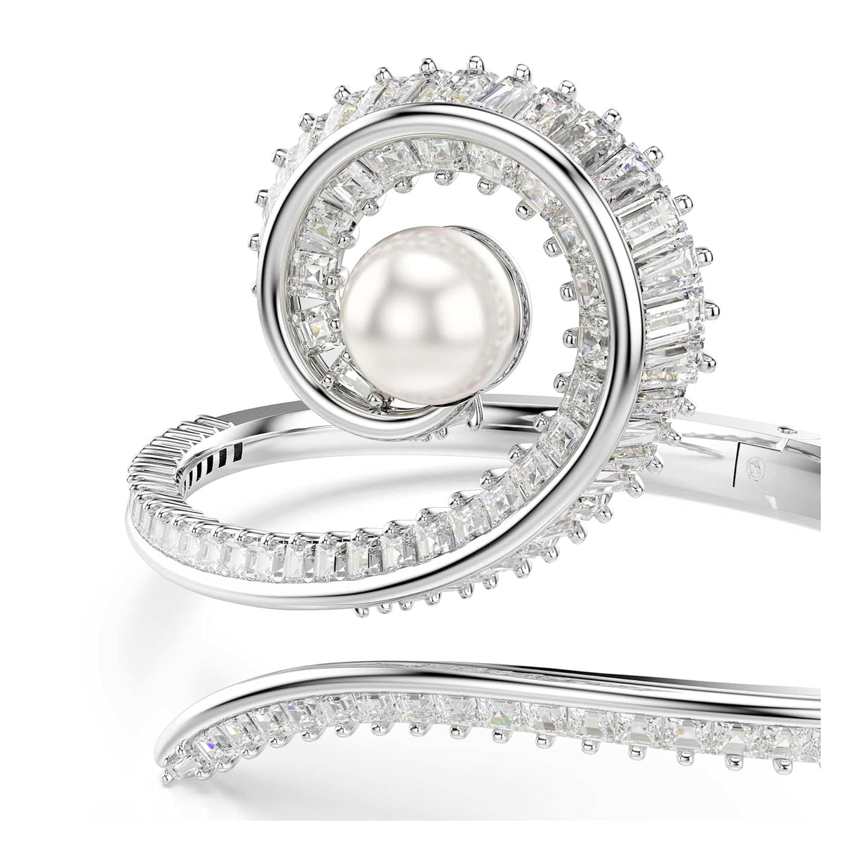 Swarovski Brazalete ariana grande x, crystal pearl, talla baguette, blanco, baño de rodio
