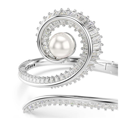 Swarovski Brazalete ariana grande x, crystal pearl, talla baguette, blanco, baño de rodio