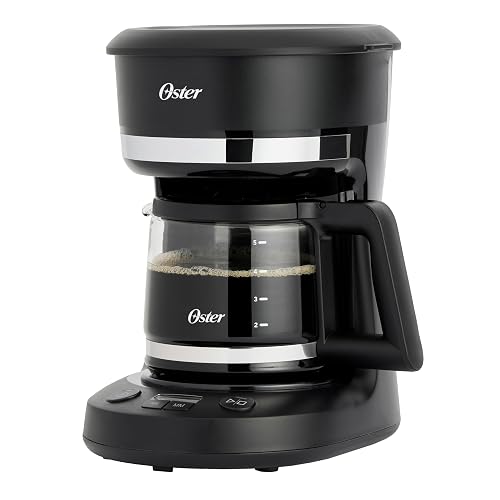 Oster Cafetera de Goteo Programable Capacidad 5 Tazas, Pantalla LED | Función Pausa y Servir, Apagado Automático, Filtro Reutilizable, Jarra con Medidas, Negro,
