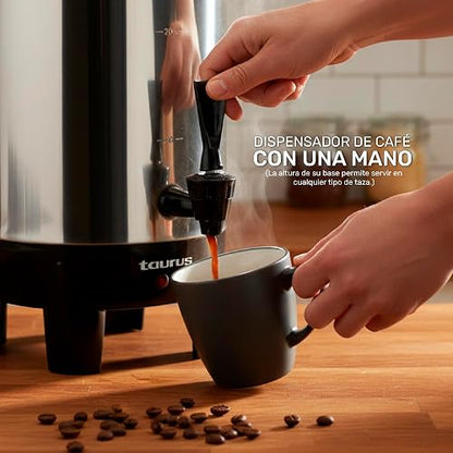 TAURUS COLUMBA | Cafetera Percoladora 40 Tazas 4.5L de Acero Inoxidable | Mantiene Café Caliente | Dispensador con Una Mano | Filtro Reutilizable | Ideal para Eventos, Oficina y Negocio