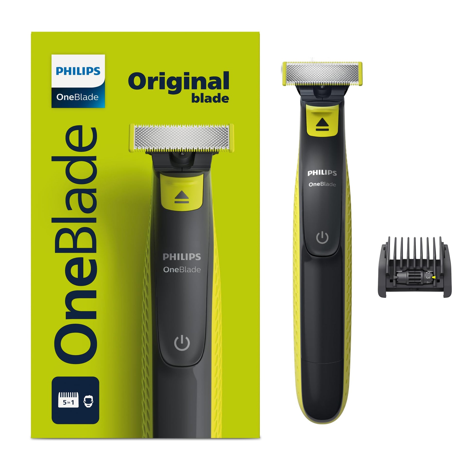 Philips OneBlade incluye nuevo peine ajustable 5 en 1, Recortadora, Perfiladora y Afeitadora eléctrica para hombre, QP2724/20.