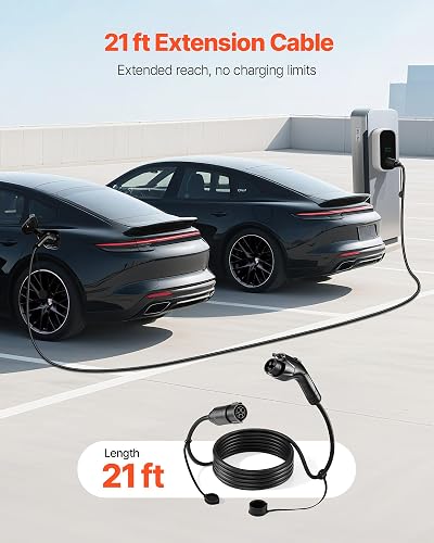 VEVOR Cable alargador para Cargador de vehículos eléctricos, Cable alargador J1772 de 32 amperios y 6,4 Metros, Compatible con Cargadores de vehículos eléctricos SAE J1772 de 120 V-240 V