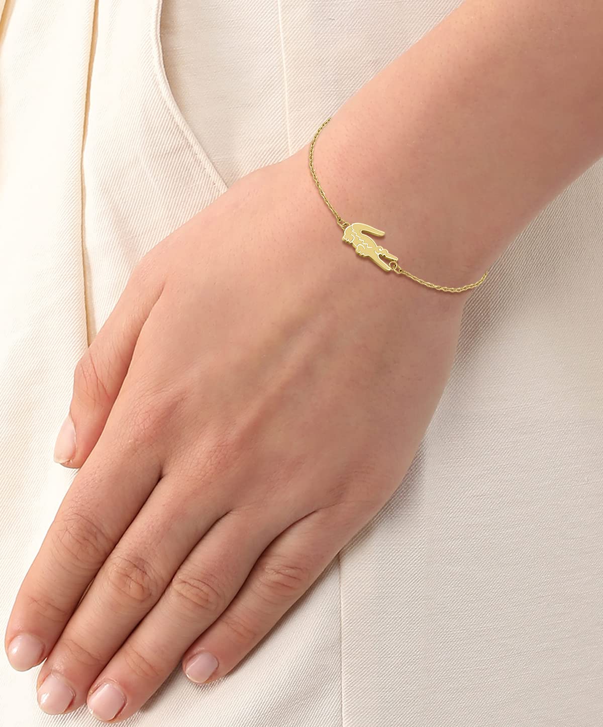 Lacoste - Pulsera para Mujer Dorada Acero Inoxidable Cadena Fina Diseño Elegante Moderno Joyería Original Regalo Mujer.