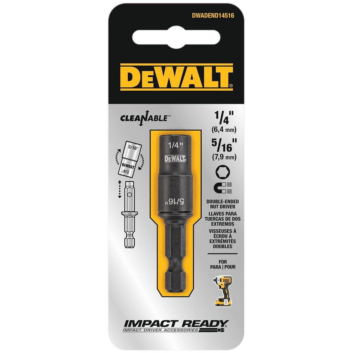 DEWALT Destornillador de tuerca, doble extremo, 1/4 pulgadas + 5/16 pulgadas (DWADEND14516)
