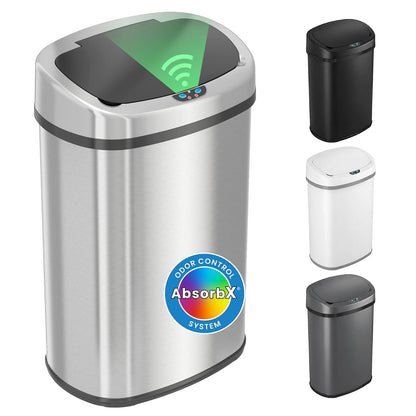 iTouchless SensorCan - Cubo de basura sin contacto con filtro absorbente de olores, forma, acero inoxidable ovalado