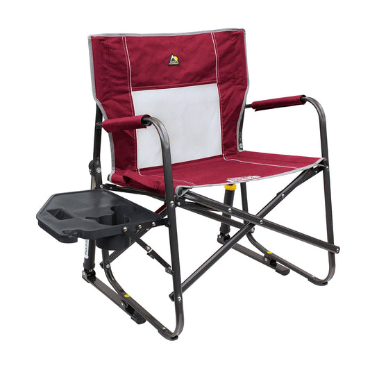 GCI Outdoor Freestyle Rocker XL con Mesa Auxiliar Silla de Camping | Mecedora Plegable portátil con reposabrazos sólidos y duraderos, Soporte para Bebidas y Respaldo cómodo, Color Rojo