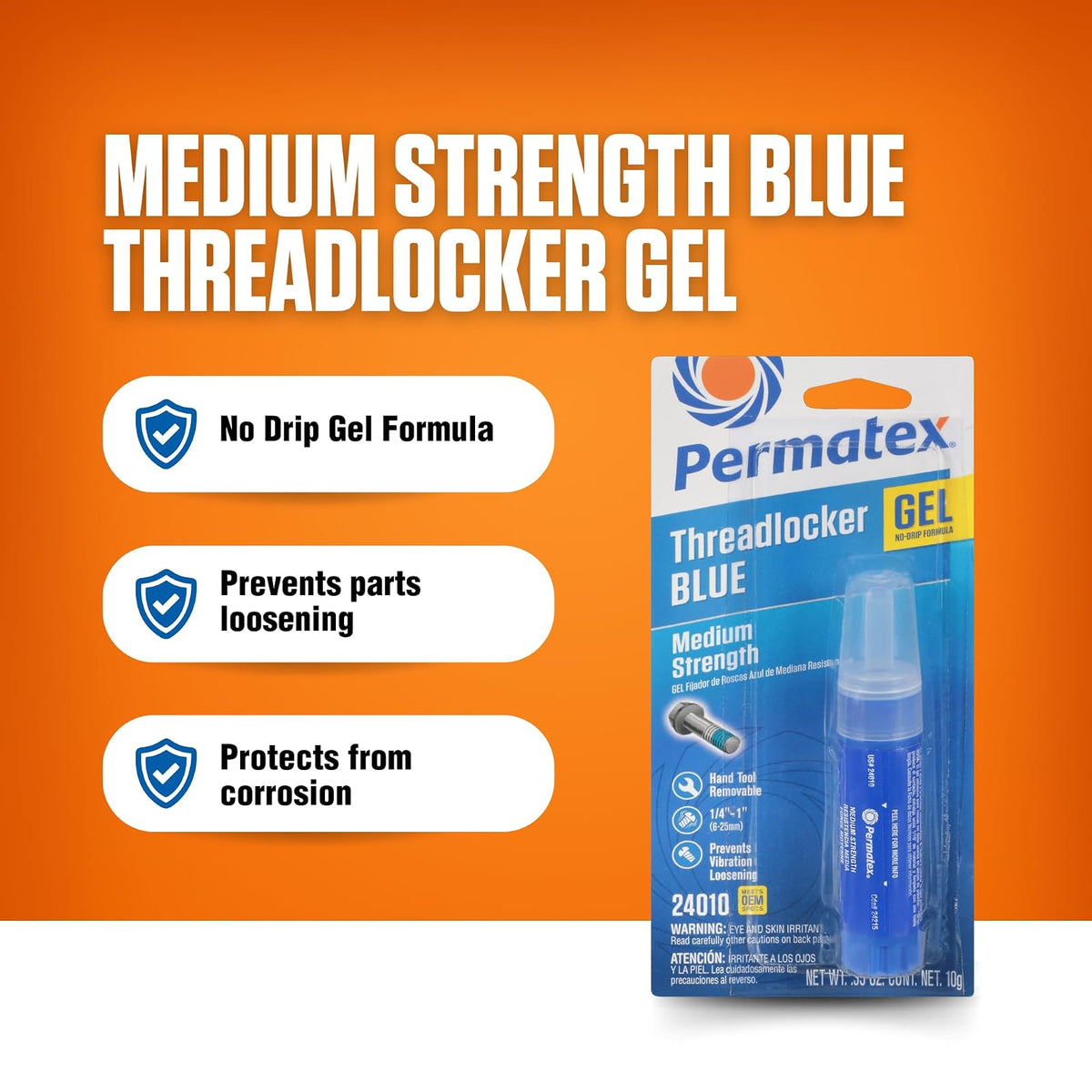 Permatex Threadlocker Azul Gel de Resistencia Media 24010, 10 g