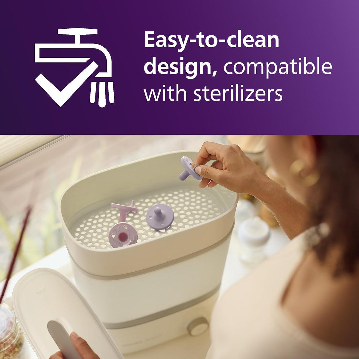 Philips Avent Soothie Chupones ortodónticos para bebés, chupones 100% silicona, de una pieza, sin BPA, para bebés de 0 a 3 meses, 2 lilas y 2 rosas, paquete de 4, modelo SCF190/70