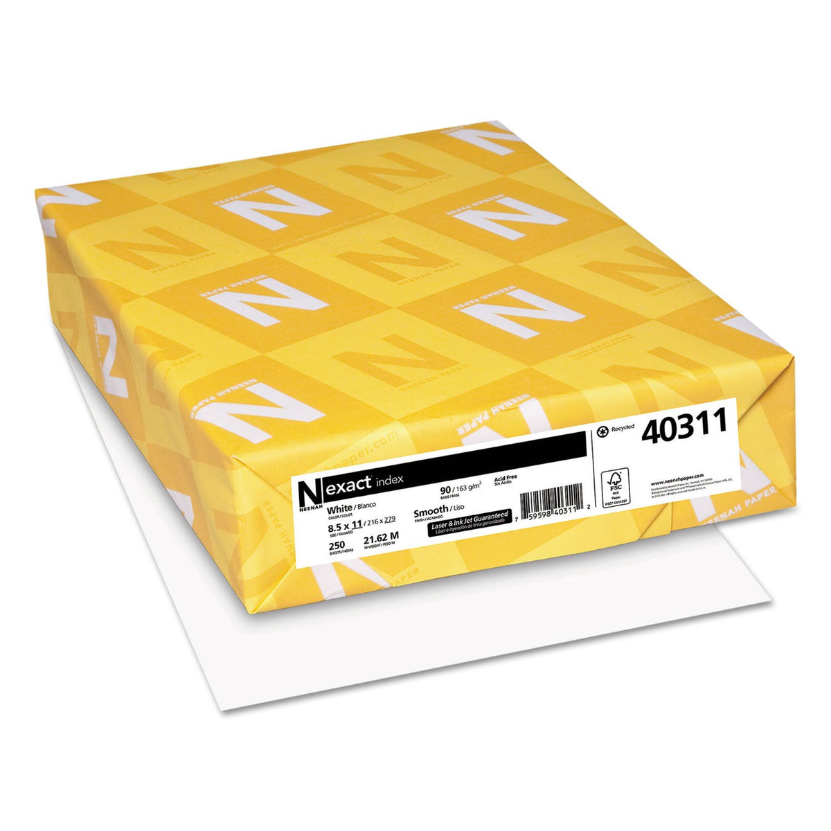 Neenah Paper Índice exacto, 250 hojas, 90 lb, 8.5 x 11 pulgadas, blanco, 94 brillo (40311)