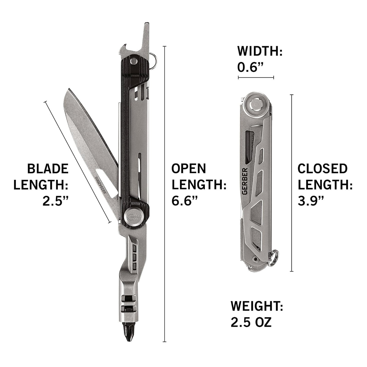 Gerber Gear - Cuchillo de bolsillo para brazo delgado con destornillador, abrebotellas, ónix