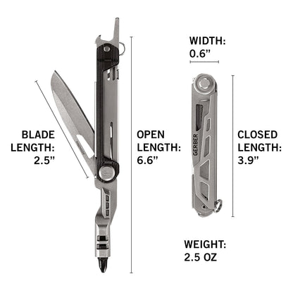 Gerber Gear - Cuchillo de bolsillo para brazo delgado con destornillador, abrebotellas, ónix