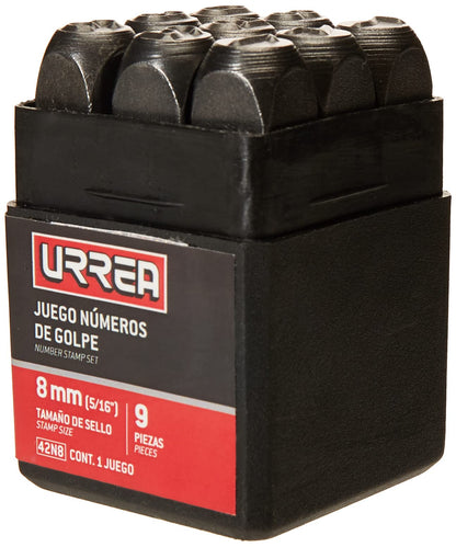 Urrea 42N8 Juego de números del "0" al "9" de golpe 8 mm, 9 piezas