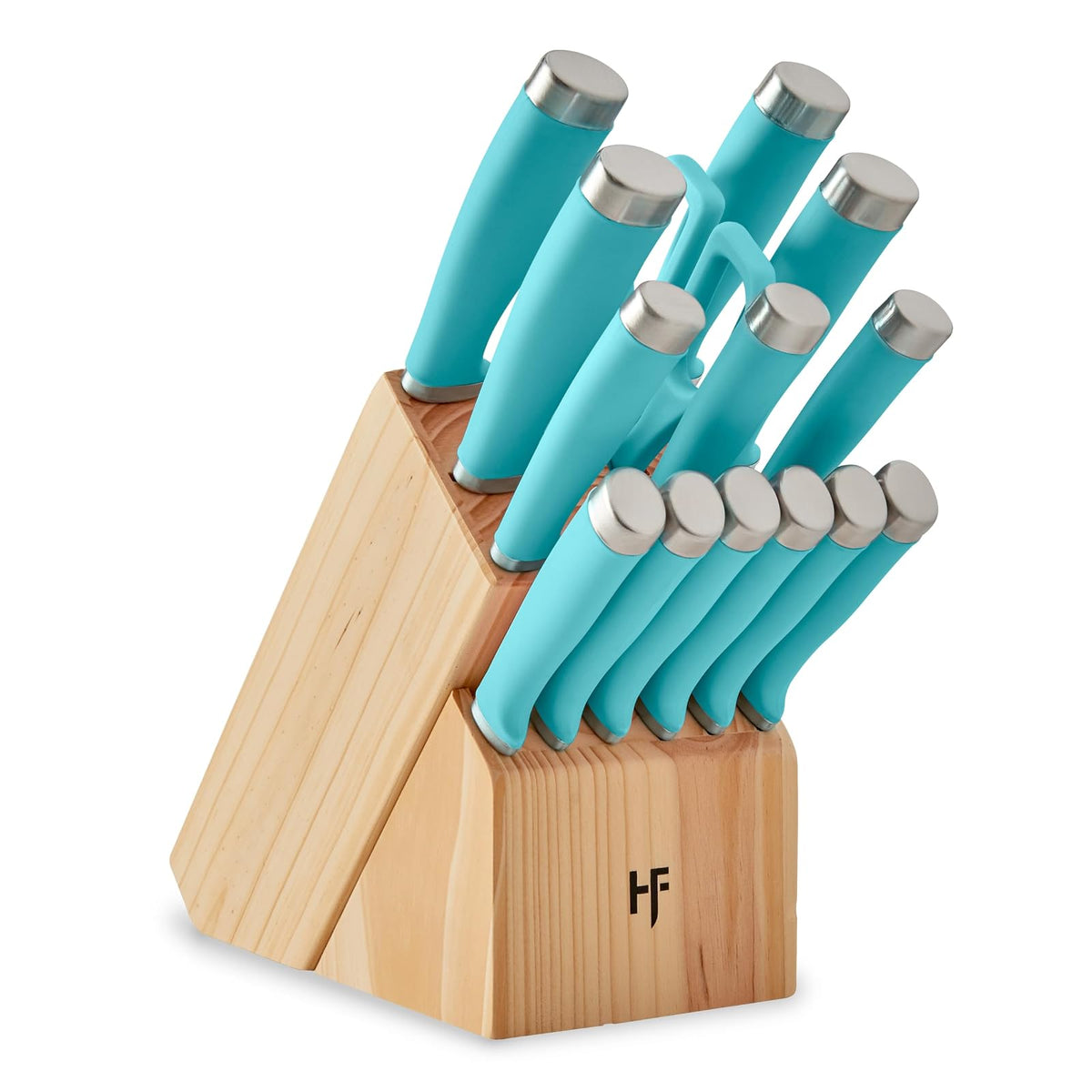 Hampton Forge Set de Cuchillos Epicure True Aqua 15 Piezas con Bloque de Madera, Acero Inoxidable, Lavado a Mano
