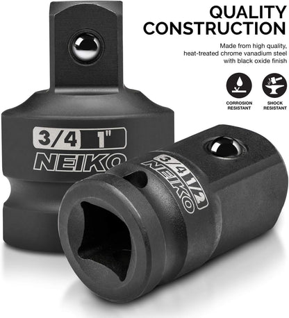 Neiko Adaptadores Reductores Impacto 30223A | 8 piezas, tamaños SAE estándar, acero Cr-V, detente de bola, square drive