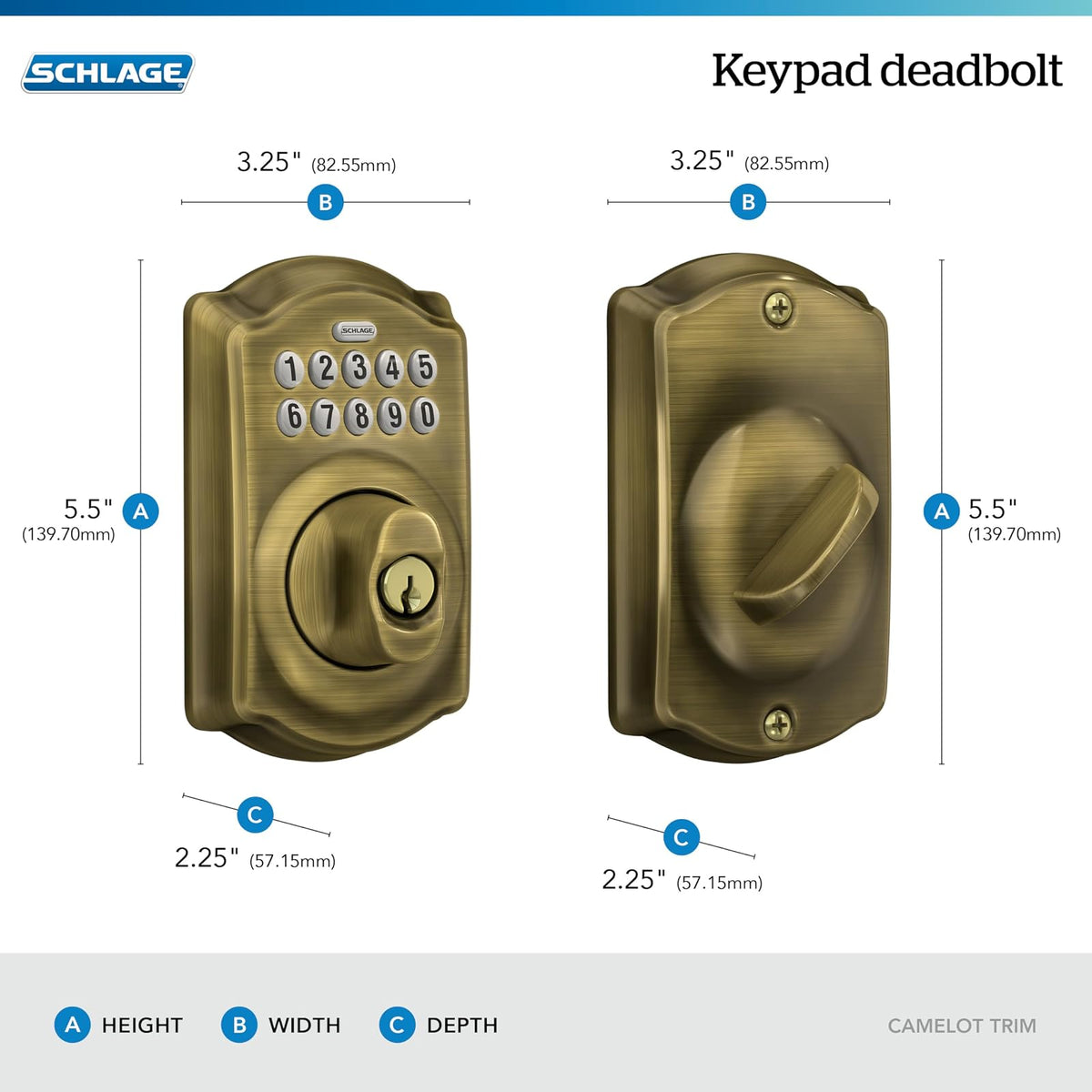 Schlage Camelot Escudo con tTeclado nNumérico Antique Brass 1 paquete