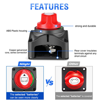 Nilight Interruptor de Batería Resistente 275A On/Off 90015A