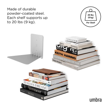 Umbra Conceal Shelf | Acero con recubrimiento en polvo, soporta 15 libras cada uno, muestra decoración o plantas, incluye accesorios de montaje