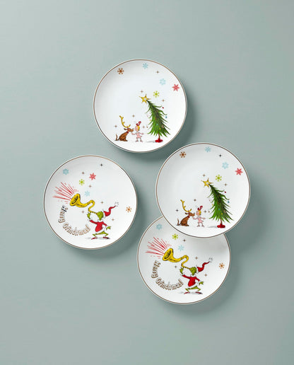 Lenox Set 4 Platos para Ensalada Merry Grinchmas Porcelana Surtidos 20 cm El Grinch