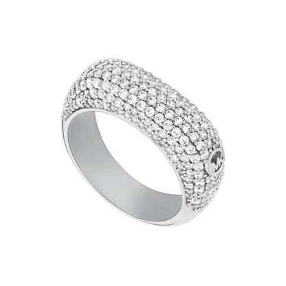 Anillo cuadrado Michael Kors de latón en color plateado para mujer, MKJ8602040 talla 7
