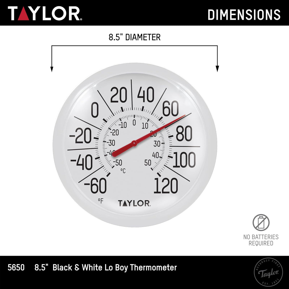 Taylor Big & Bold Termómetro con esfera para interiores y exteriores, decoración para patio, piscina o garaje, 8,5 pulgadas, bisel blanco