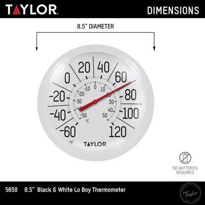 Taylor Big & Bold Termómetro con esfera para interiores y exteriores, decoración para patio, piscina o garaje, 8,5 pulgadas, bisel blanco