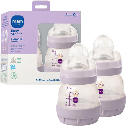 MAM Easy Start - Biberones anticólicos, flujo extra lento, botella de pezón de silicona similar a la lactancia materna, reduce los cólicos, gas y reflujo, fáciles de limpiar, sin BPA, biberones