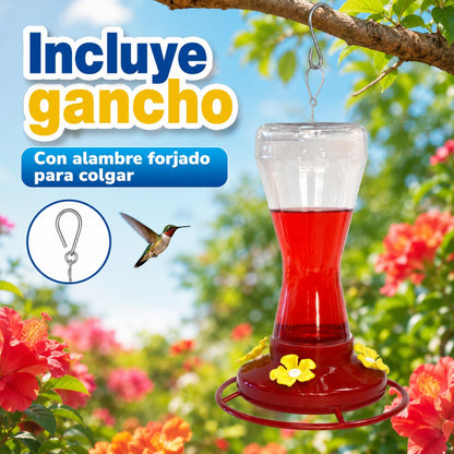 Red Kite Bebedero para Colibrí con 4 Estaciones de Alimentación | 470 ml | Base con Descanso | Plástico Transparente | Incluye Gancho y Alambre para Colgar
