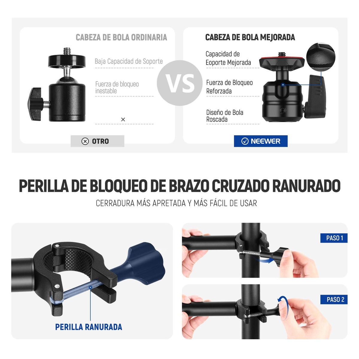 NEEWER TL253A+DS001 Soporte Sobremesa Brazo Extensible para Cámara y Móvil | Soporte para Teléfono, Cabezales Esféricos, Adaptador Tornillo, Soporte Sobremesa para Cámara, Móvil, Webcam Y Anillo De Luz