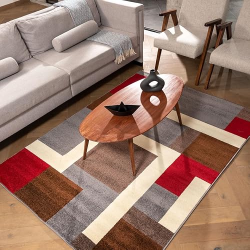Livingreen Tapete para Sala de la colección Tenerife Color Gris/Rojo Perfecto para Sala, Comedor o recámara con Tejido Mediano y Medidas de 160 x 225 cm (Gris/Rojo)